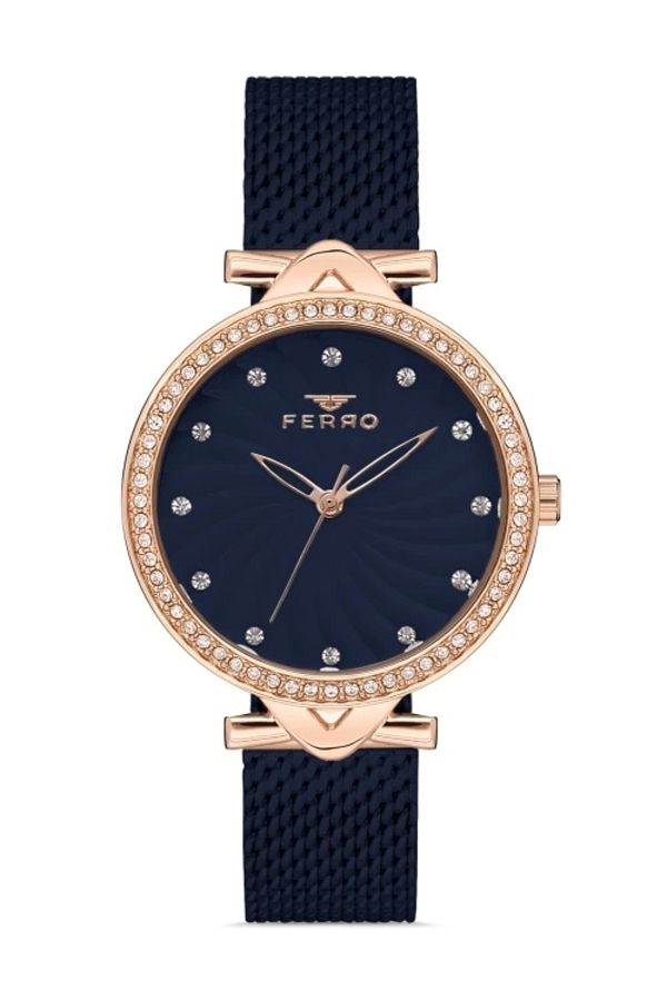 FERRO-Navy Blue Straw Cord Women's Wristwatch F2665C-T 1