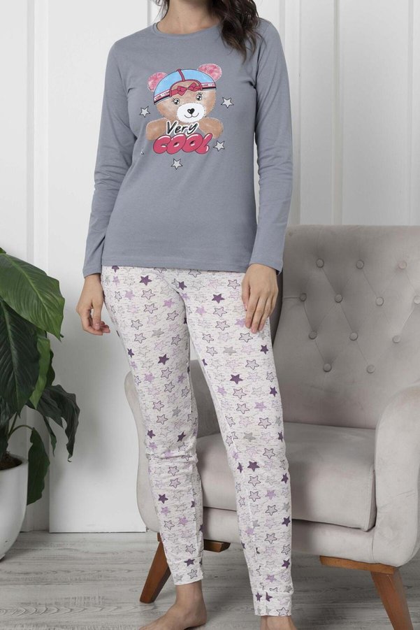 Lady Secret Women's Pajama Set Long Sleeve Cotton GRAY