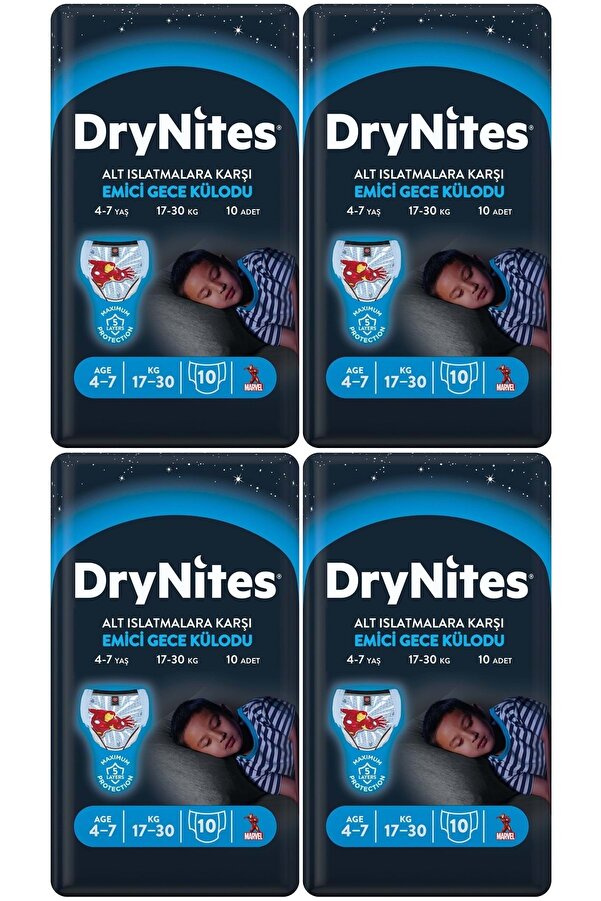 DryNites Emici Gece Külodu/Külot Bez Erkek 4-7 Yaş 17-30KG Small 40Adet 4PK*10 Alt Islatmalara Karşı