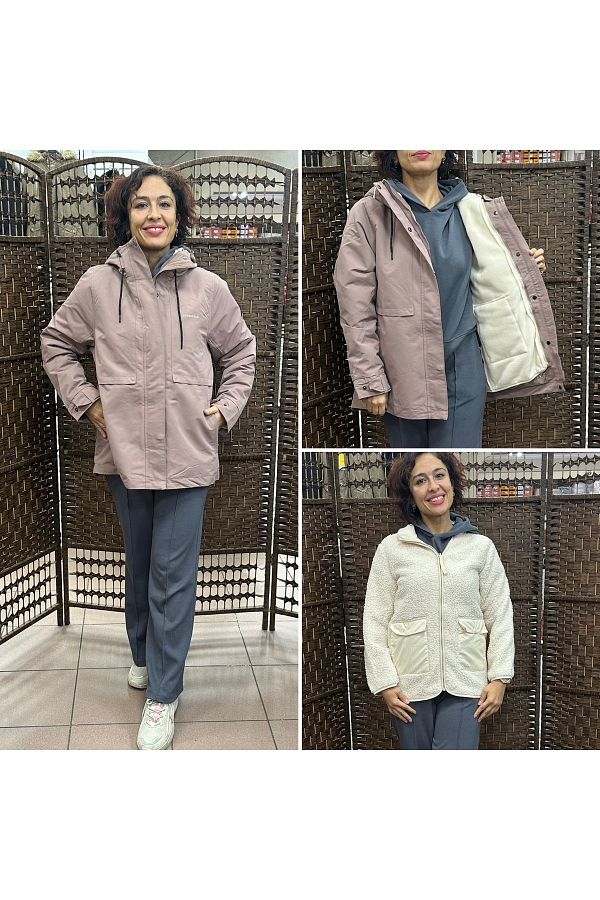 lumberjack-Women's Gülkurusu Color Brown 3 in 1 Coat with Removable Fleece Jacket Zoe 3in1 1