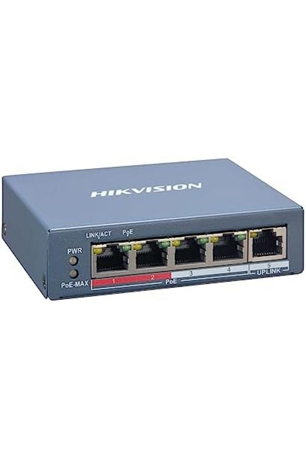 Hikvision-4-port PoE+ Surveillance Switch (up to 250m), 10/100 Mbps, RJ45 uplink, 60W, Remote Access 1