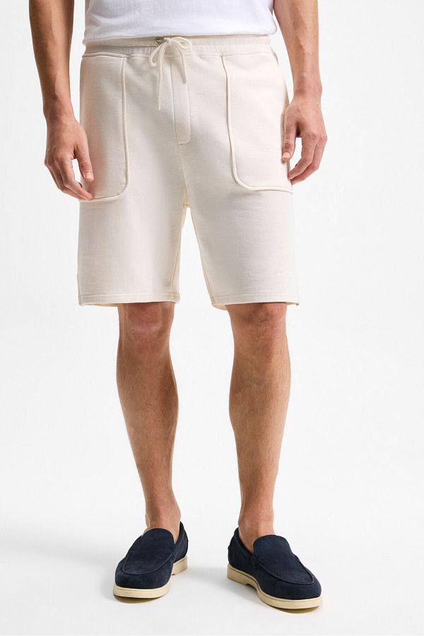 GRIMELANGE-Gauci Men's Relaxed Ecru Shorts with Elastic Waist and Side and Back Pockets 1