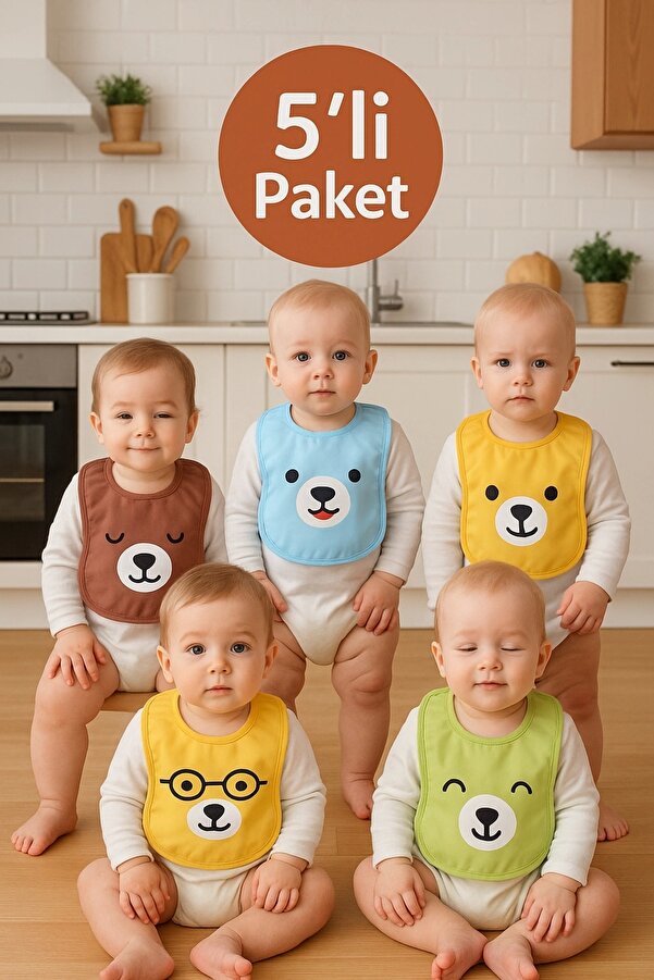 Babydonat 5'li Sıvı Geçirmez Bebek Mama Önlüğü 0-18 Ay