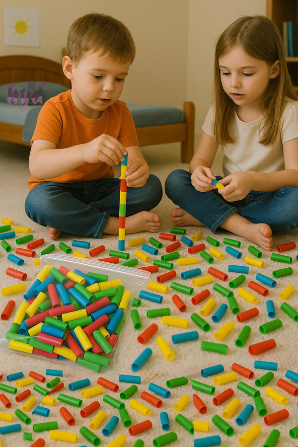 Hyd Eğitici Oyuncak 200 Parça Boru Dizme Geçirme Renk Algı Motor Beceri Yapı Blokları Zeka Oyunu