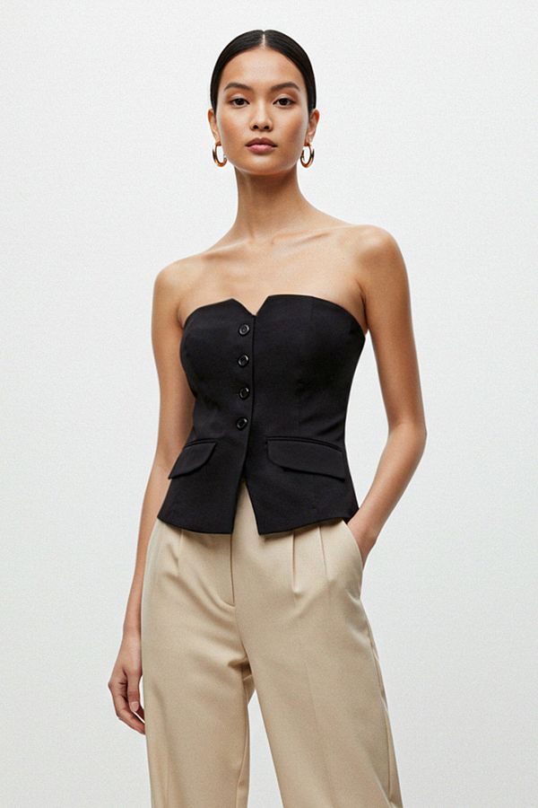 Trendyol Collection-Чорний укорочений тканий жилет без бретелей TWOAW24YE00034 1