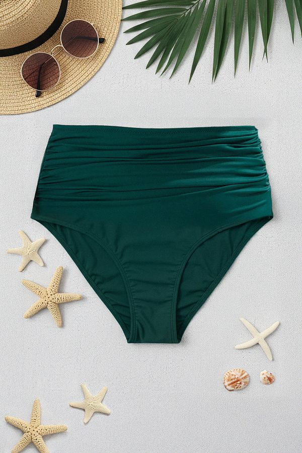Trendyol Curve-Gathering Plus Size Green Bikini Bottom with High Waist and Drawstring Detail - Tbbss23Cr00001 1