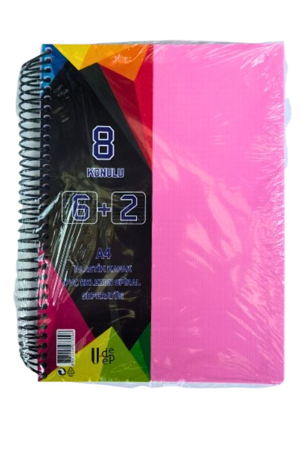 Glanart-A4 Size 6+2 Bookmarked Notebook Tutoring Notebook (6 Squares 2 Lines) 200 Sheets 8 Sections Udep 1