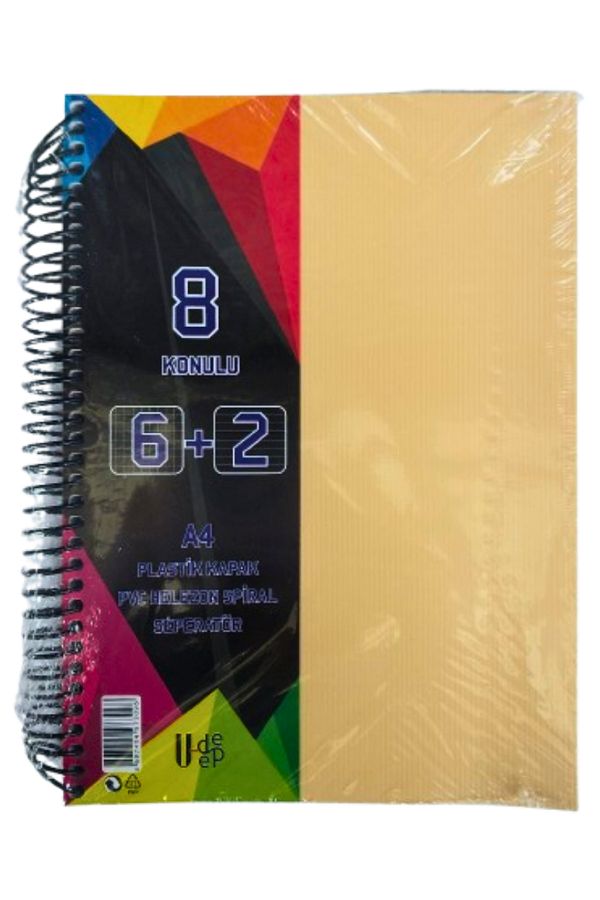 Glanart-A4 Size 6+2 Bookmarked Notebook Tutoring Notebook (6 Squares 2 Lines) 200 Sheets 8 Sections Udep 1