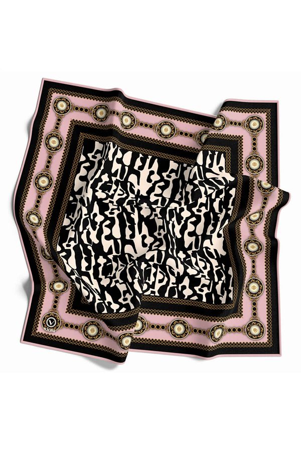 VİOLLA-Powder Color Twill Scarf - Dalmatian Pattern, 90X90, Silk Free, Hand Stitched 1