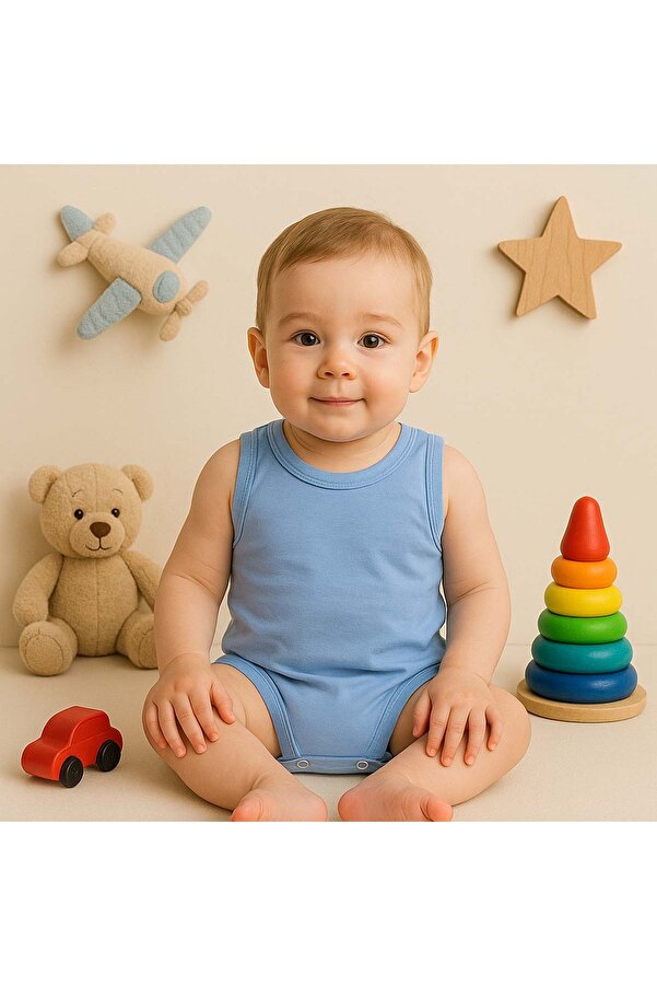 MYZİ STORE Bebek Yenidoğan Askılı Basic Bisiklet Yaka %100 Pamuk Atlet Çıtçıtlı Badi Body