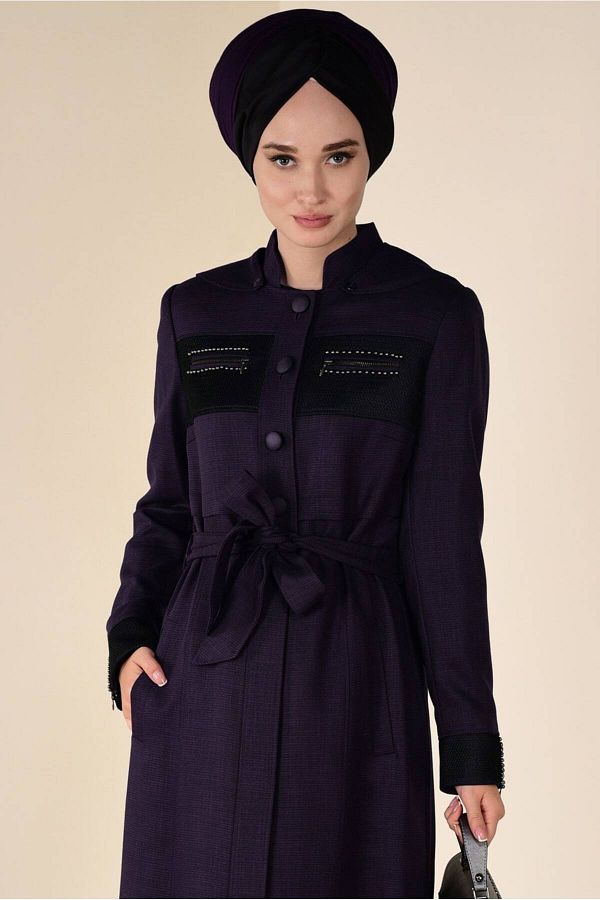 Alvina-1312 Model with Button and Belt Detail and Curtain Decoration 1