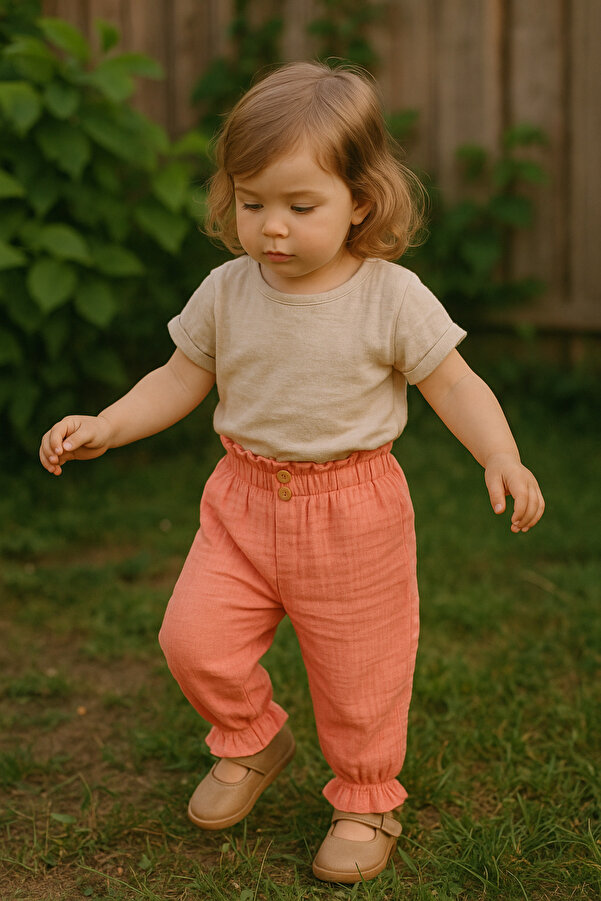 Bondberro %100 Pamuk Müslin Kumaş Kız Bebek Ve Çocuk Pantolon