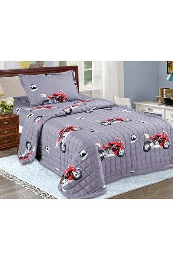MİNG Lİ-Compressed Duvet Set Double-Sided Design Motorcycle Single Size 3 Pieces Microfiber Gray 160 x 210 c 1