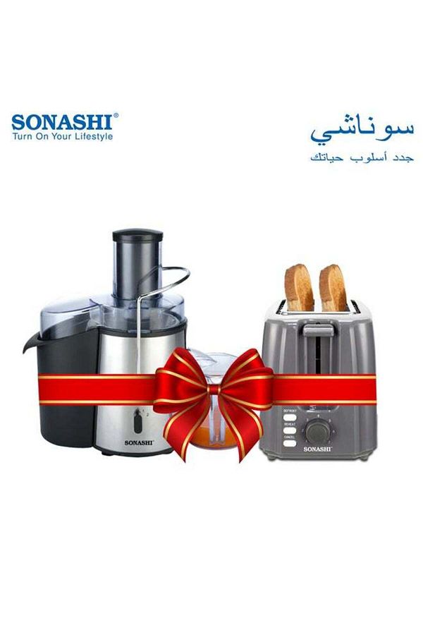sonashi-Powerful Juicer Extractor With 2-Slice Bread Toaster Bundle 850 W SPJ-501 + ST-210 Black/Grey 1