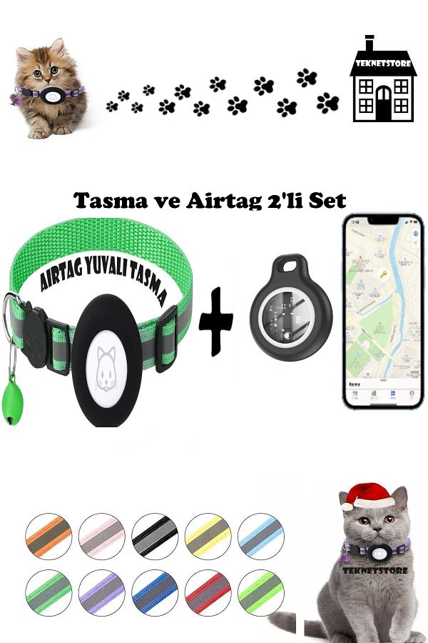 TEKNETSTORE-Cat Collar with Tracker and Airtag Slot Set of 2 Ios Compatible Neck Collar Gps 1