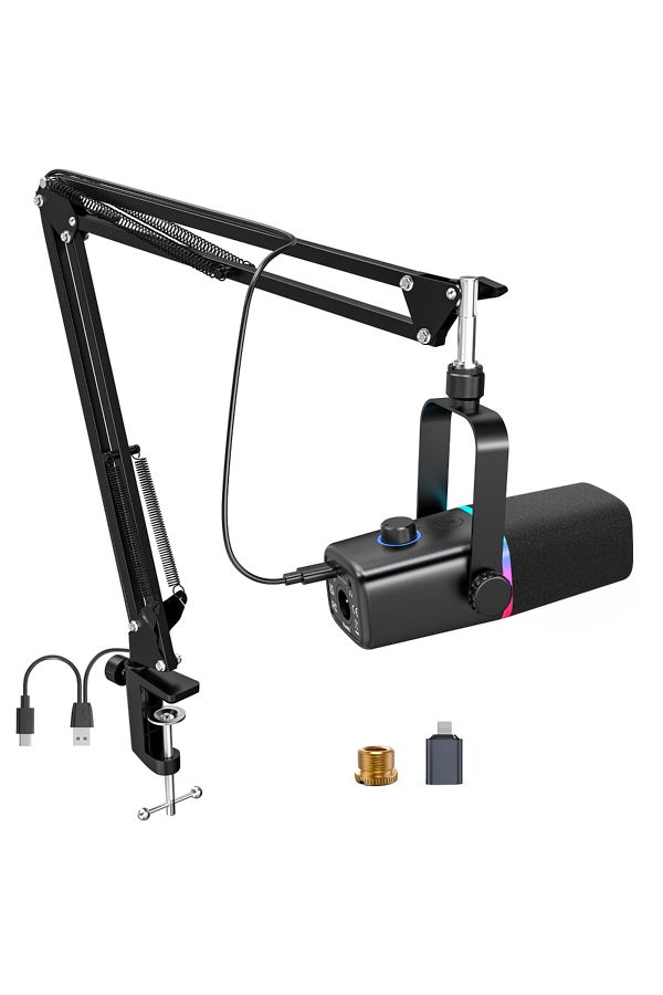Velixo-Kd8s Professional Microphone, Usb & Xlr, Cardioid, Noise Reduction, Mute, Rgb, Adjustable Arm 1