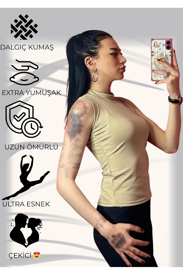 GNSGİYİM-Ece Zero Sleeve Half Turtleneck Lycra Viscose Badi 1