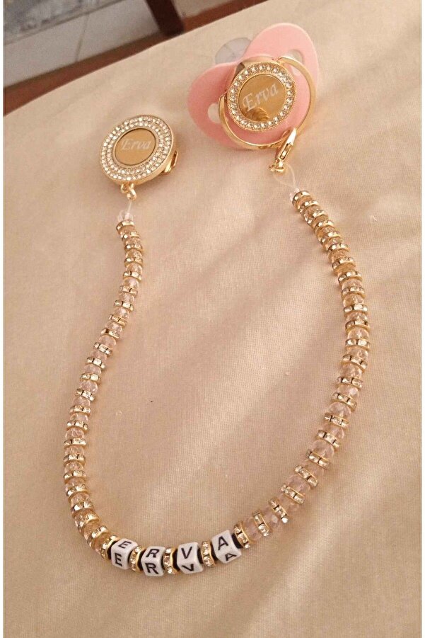 Sahi Aksesuar Isimli Pembe-mavi-beyaz-siyah-krem-beyaz-şeffaf Taşlı Silikon Bebek Emzik Seti (0-6 AY)