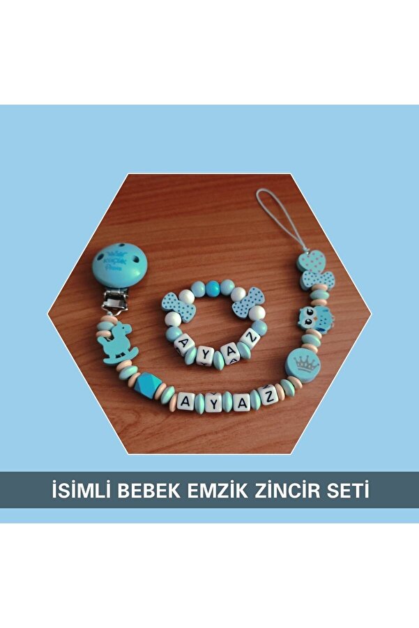 Sahi Aksesuar Sahi Aksesuar Isimli Emzik Zinciri Ve Bileklik - Emzik Askısı - Bebek Hediyesi Bez136