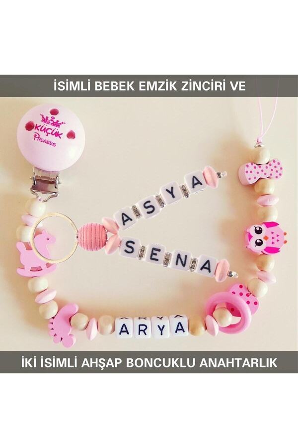 Sahi Aksesuar Isimli Bebek Emzik Zinciri Ve Iki Isimli Anahtarlık Seti