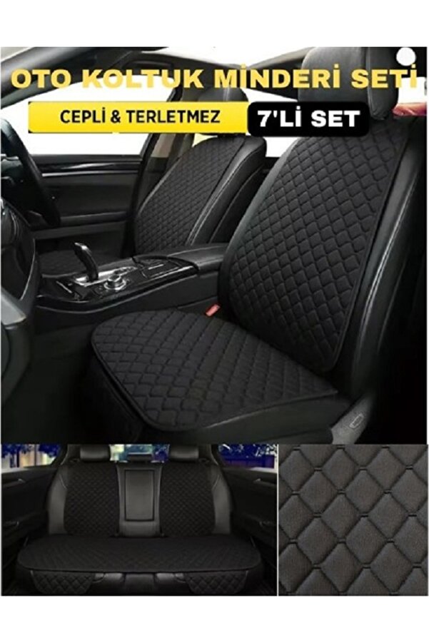 Ecarteks Terletmez Cepli Oto Koltuk Minder Seti Kolay Montaj Universal Koruyucu Kılıf Kumaş Siyah