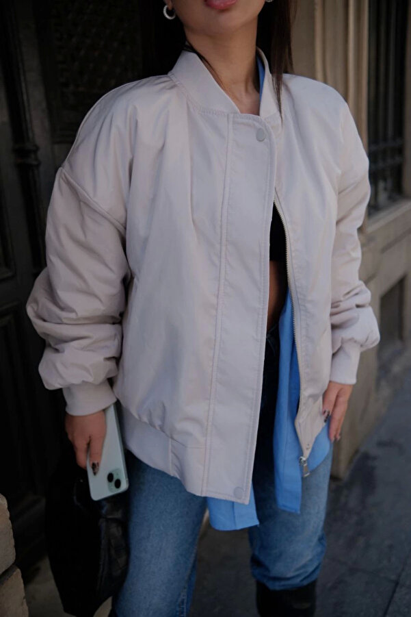 pilelistore Cepli Bomber Ceket Mont - Beyaz