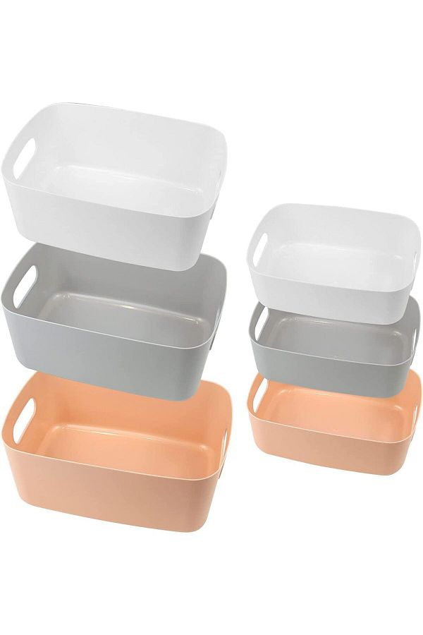 Generic-SYOSI Plastic Storage Basket, 6 Pc Open Storage Boxes with Handles - Multiple Colour Organisation B 1