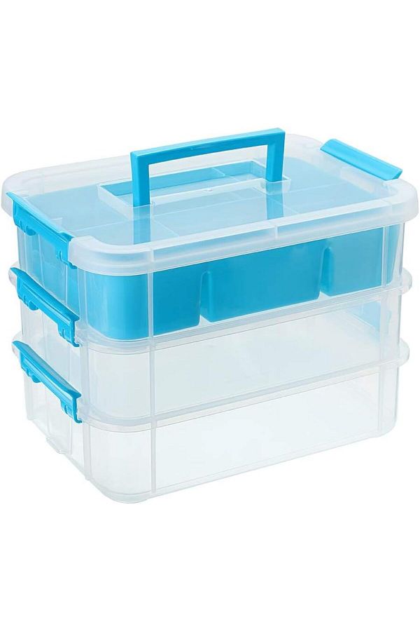 Generic-Excefore 3 Layer Stack & Carry Box, Plastic Multipurpose Portable Storage Container Box Handled Org 1