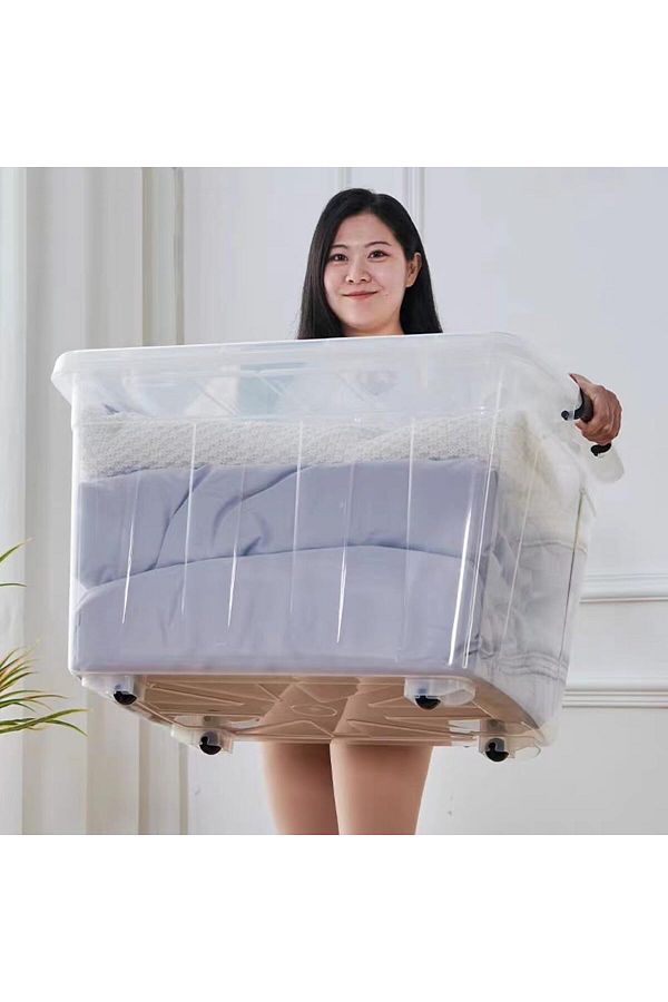 Generic-IEK Clear Storage Box with Wheels, 30L Plastic Storage Bin, Large Clear Storage Box Organizer, Stac 1