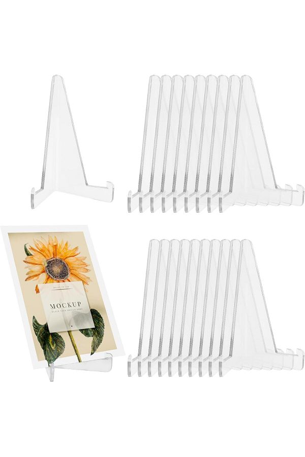 Generic-KASTWAVE 20 Pack Clear Triangle Acrylic Easel Stands for Display, Mini Picture Frame Plate Holders, 1