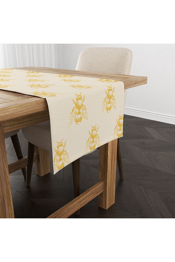 Evmila-Spring Themed Bee Patterned Velvet Fabric Digital Printed Runner 1