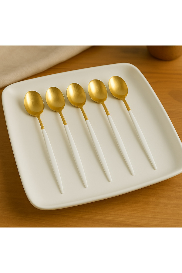BRE HOME-6 Pcs Stainless Steel Gold White Dinner Spoon 1