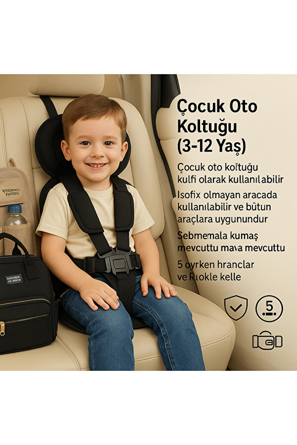 northern fashion Siyah 3-12 Yaş Çocuk Oto Koltuğu - Güvenli, Konforlu Ve Tüm Araçlarla Uyumlu, 5 Nokta Emniyet Kemeri