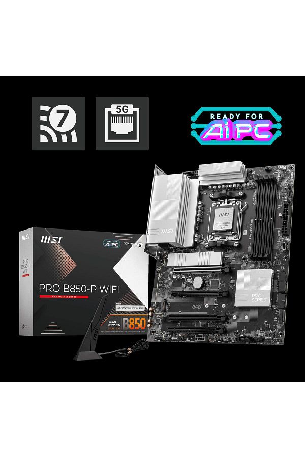 MSI-Pro B850-P Wifi Am5 Ddr5 8200Mhz(Oc) HDMI 3X M.2 USB 10Gbs 5g Lan Wifi 7 Atx 1
