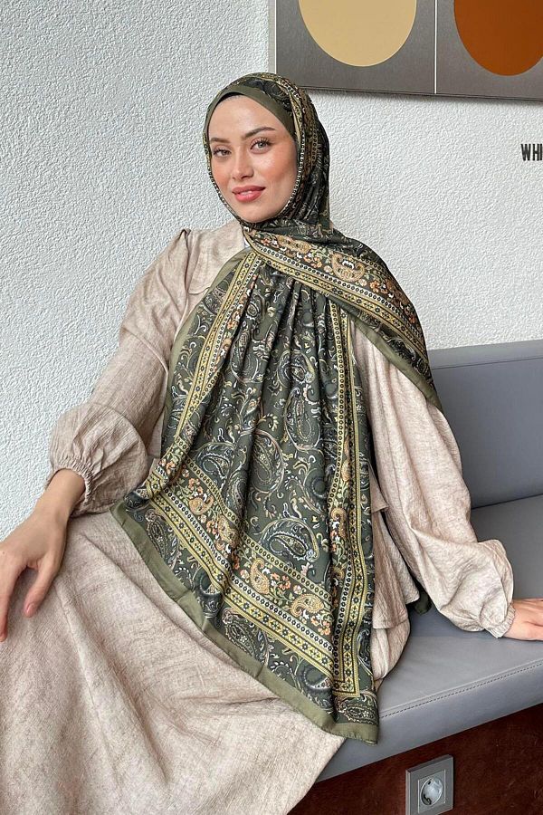lamelif-Retro Pattern Soft Shawl Khaki 1