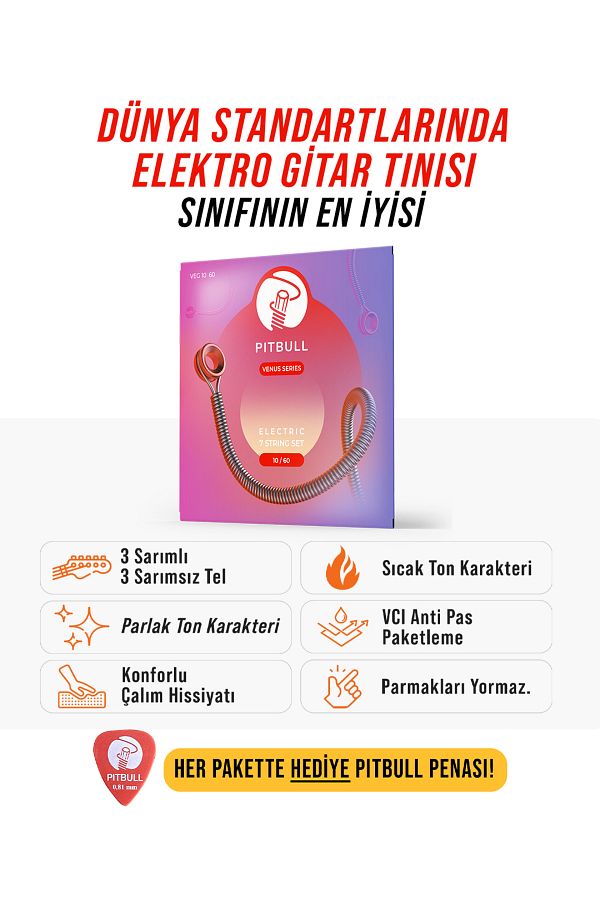 PİTBULL-Pitbull Strings Venüs Serial Electric Guitar 7 String Set Strings VEG 10-60 Nickel Alloy 1