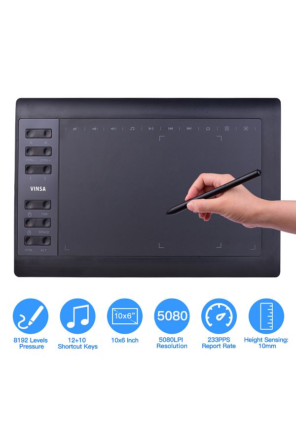 Bisofice-Black 10x6 Inch Professional Graphics Drawing Tablet 12 Express Keys With For Windows Mac For Paint 1