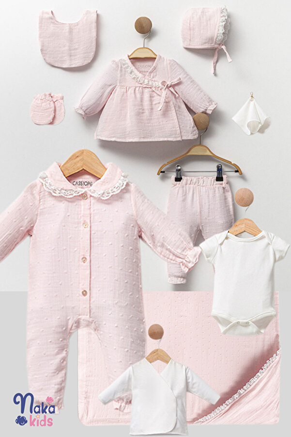 Cassiope Naka Concept Cotton Dream Pembe Müslin Yenidoğan Kız Bebek Hastane Çıkış Seti