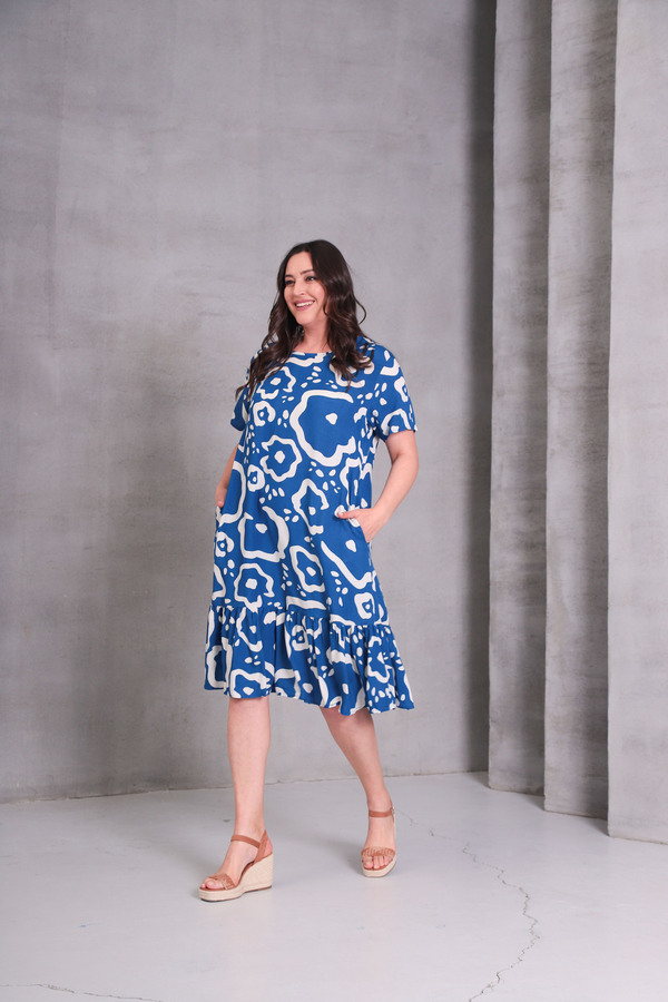 Şans-Women's Plus Size Saks, Crew Neck, Short Sleeve Print Pocket Dress 65N38975 1