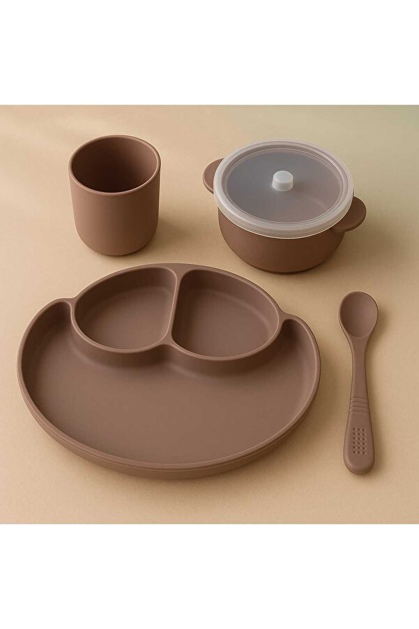 CKM silikon silikon bebek mama seti 4lü- mama tabağı mama kaşığı bardak ve kapaklı mama kasesi set