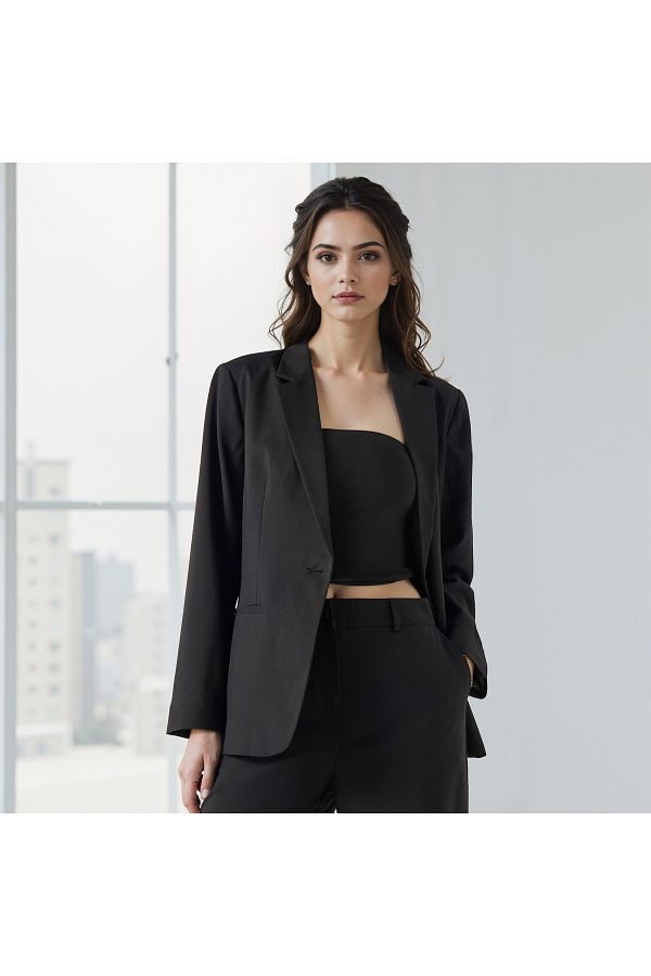 FAV-Plain Blazer with Notched Lapel and Long Sleeves 1