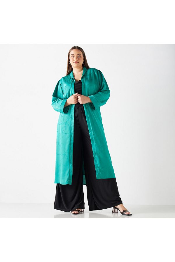 FAV-Plus Size Textured Longline Open Front Shrug 1