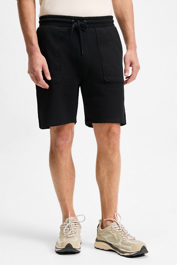 GRIMELANGE-Gauci Men's Relaxed Black Shorts with Elastic Waist and Side and Back Pockets 1