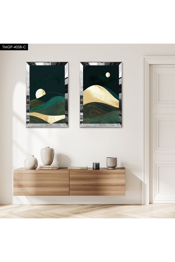 Zevahir Mobilya Dekorasyon-Modern Night Mountain View Double Mdf Table Set with Silver Mirror Plexi Frame 1