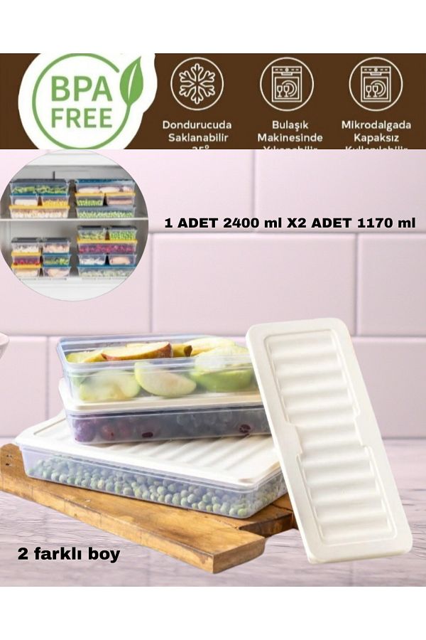 VİZYON-Horizontal Lid Refrigerator Diffuse Storage Container Refrigerator Organizer Microwave Container 1