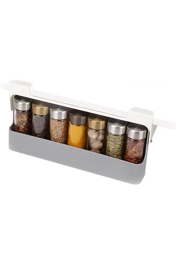 Generic-Spice Storage Organizer, Under Shelf Pull Out Bar for Closet Spice Storage, One Size, Grey-White 1