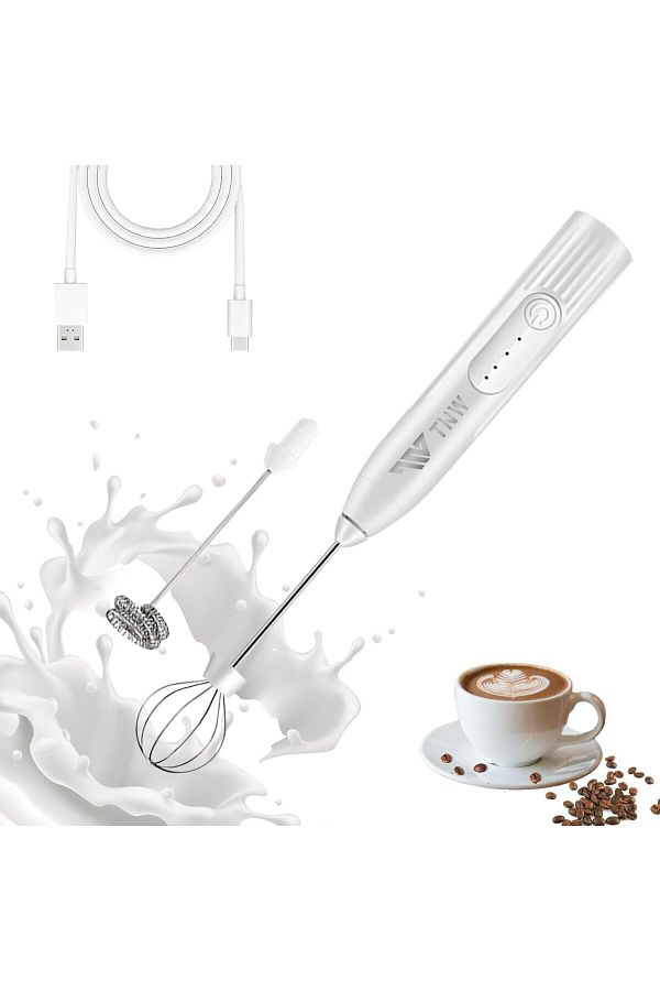 Generic-TNW Mini Handheld Milk Frother - Rechargeable Foam Maker with 2 Stainless Steel Spring Whisks, 3-Sp 1