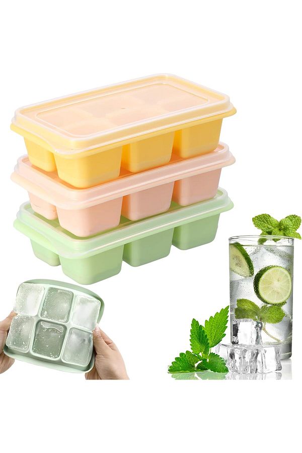 Generic-قوالب مكعبات الثلج، 3 قطع، قالب مكعبات ثلج مربع من السيليكون، صينية مكعبات ثلج سهلة الفك، قابلة لإعادة الاستخدام 1