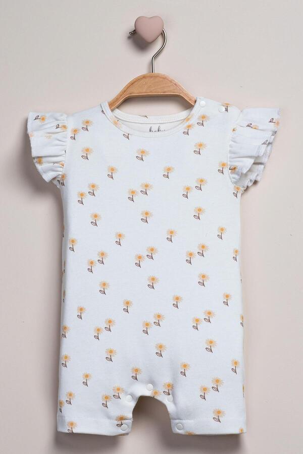 Mini Ropa-100% Cotton Daisy Patterned Summer Baby Romper – Short Sleeve, Ruffled Sleeve, Snap Fastener 1