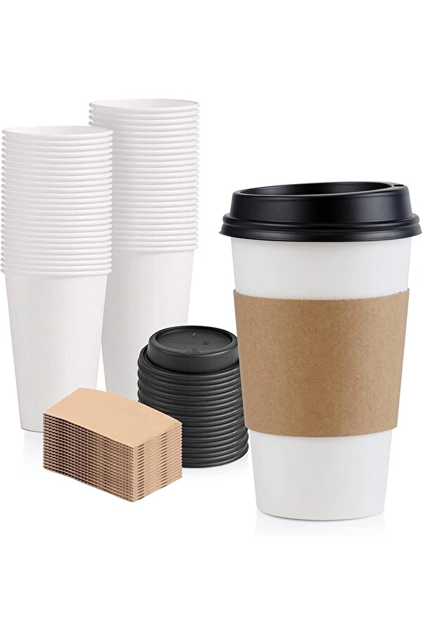Generic Kastwave Disposable Coffee Cups With Lids 50 Pack 16 Oz Sleeves ...